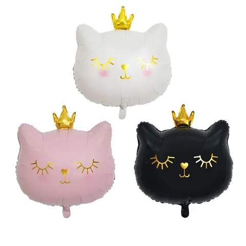 Globo de Papel de Aluminio de Cabeza de Gato Con Corona Dorada Rosa Negro Blanco Globo de Mylar para Decoración de Cumpleaños