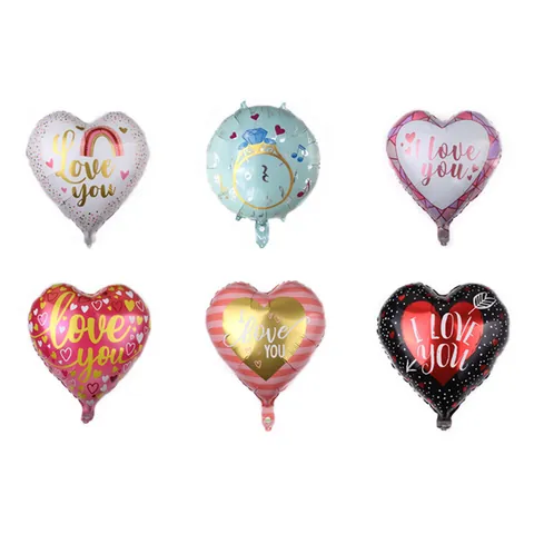 Heart Round Aluminum Foil Balloons Love You Pattern Valentine Day Wedding Engagement Party Decoration Rainbow Balloons