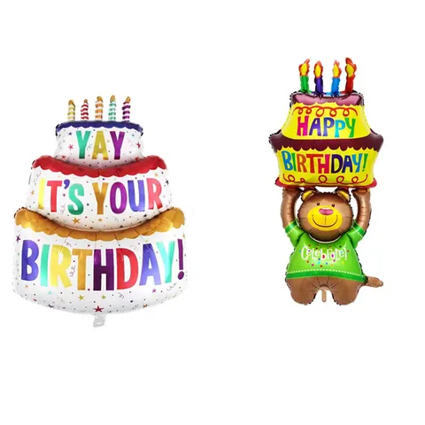 Großer Gestufter Geburtstagstorten Und Bären Aluminiumfolienballon Bunter Mylar Ballon Für Kinder Geburtstagsfeier Deko