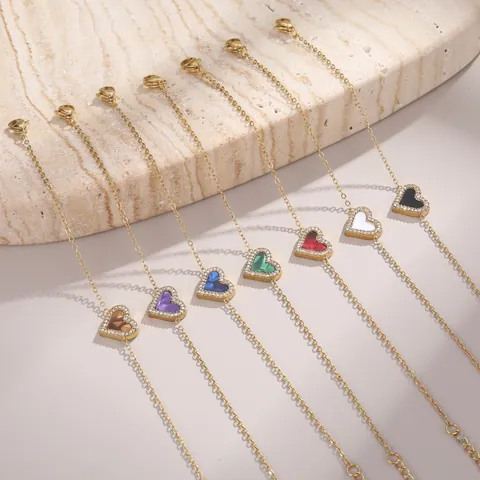 Mode Roestvrij Staal Hart Hanger Armband Voor Vrouwen Volledige Strass Minimalistisch Vergulde Verstelbare Ketting Armband Valentijnsdag Sieraden Cadeau