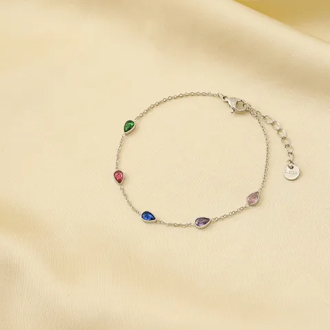 Mode Kleurrijke Zirconia Waterdruppel Armband Voor Vrouwen 18K Verguld Roestvrij Staal Water Drop Charm Schakelarmband Sieraden