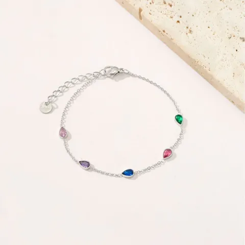 Mode Kleurrijke Zirconia Waterdruppel Armband Voor Vrouwen 18K Verguld Roestvrij Staal Water Drop Charm Schakelarmband Sieraden