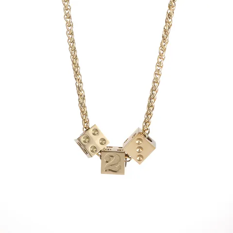 Hip Hop Stainless Steel Dice Cube Pendant Necklace For Men Women Lucky Number 2 Square Block Wheat Chain Personalized Trendy Street Style Jewelry