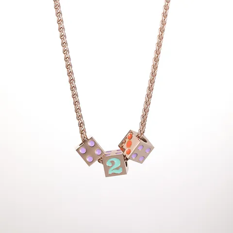 Hip Hop Stainless Steel Dice Cube Pendant Necklace For Men Women Lucky Number 2 Square Block Wheat Chain Personalized Trendy Street Style Jewelry