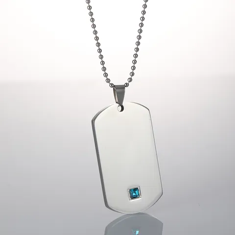 Collar Con Colgante Dog Tag Rectangular De Acero Inoxidable Con Incrustaciones De Zirconia Cadena De Bolas Joyería