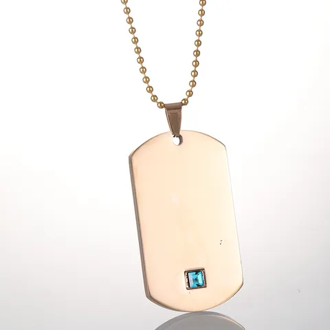 Collar Con Colgante Dog Tag Rectangular De Acero Inoxidable Con Incrustaciones De Zirconia Cadena De Bolas Joyería