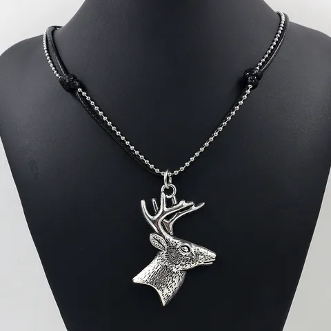 Retro Legierung Hirschkopf Pentagramm Kreuz Anhänger Halskette Für Herren Damen Mehrlagige Geflochtene Seilperlenkette Hip Hop Schmuck