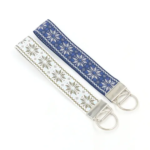 Porte-clés en Ruban Tissé Jacquard Géométrique Bohème Style Ethnique Motif Flocon de Neige Floral Anneau de Clé Poignet Pendentif Sac Cadeau
