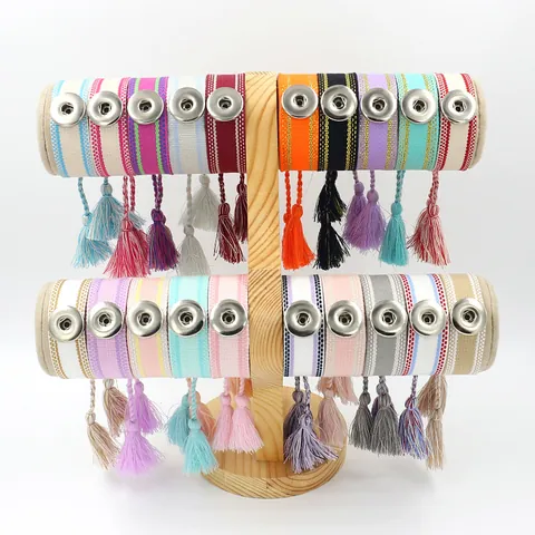 Boheemse Geweven Gevlochten Armband Met Metalen Drukknop Etnische Stijl Kwastje Verstelbare Polsband Sieraden Voor Dames Heren