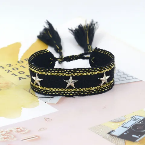 Boheems Geweven Vriendschapsarmband Met Legering Sternieten En Kwastjes Verstelbare Meerkleurige Etnische Stijl Polsband Sieraden