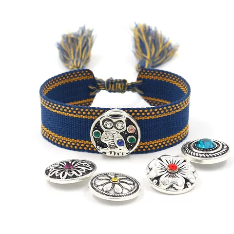 Boheemse Gevlochten Polyester Armband Met Kwastje Drukknop Etnische Geometrische Geweven Polsband Verstelbare Sieraden Unisex