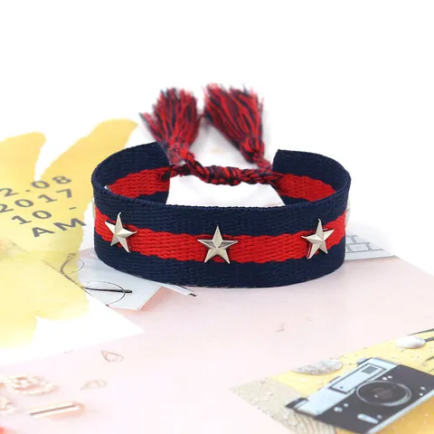 Bohemian Gewebtes Stern Armband Mit Quaste Verstellbar Ethnisch Polyester Legierung Besetzt Freundschaftsarmband Damen Herren