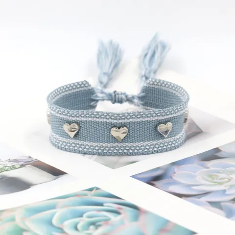 Boheems Handgeweven Armband Met Legering Hart Klinknagels Kwastje Verstelbaar Vriendschapsarmband Voor Dames Etnische Sieraden
