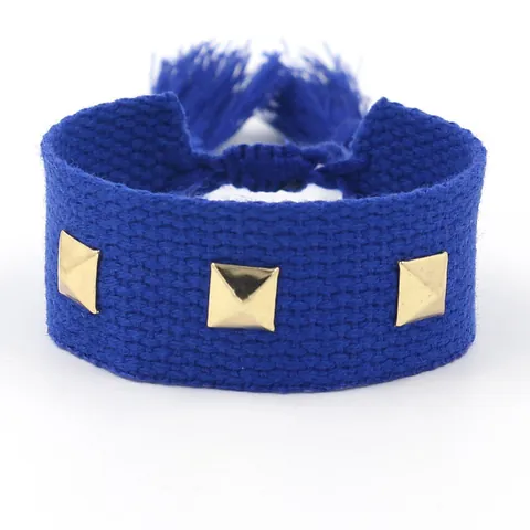 Mode Breites Gewebtes Nietarmband Goldene Pyramidennieten Armreif Mit Quaste Verstellbare Bohemian Punk Armband Für Herren Damen Schmuck