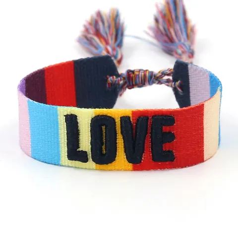 Woven Friendship Bracelet Polyester Embroidered LOVE Letter Adjustable Tassel Wristband Bohemian Ethnic Style Unisex Jewelry
