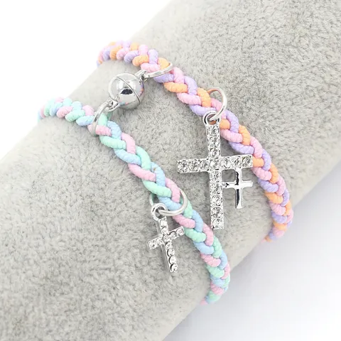 Magnetische Gevlochten Touwarmbanden Legering Strass Kruis Vlinder Hart Ster Bedelarmbanden Voor Vrienden Cadeau Sieraden