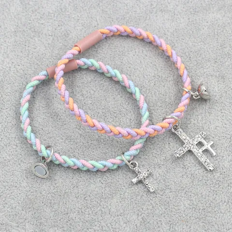 Magnetische Gevlochten Touwarmbanden Legering Strass Kruis Vlinder Hart Ster Bedelarmbanden Voor Vrienden Cadeau Sieraden