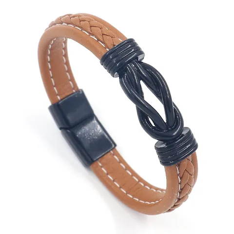 Men's PU Leather Braided Bracelet With Magnetic Buckle Infinity Knot Fashion Contrast Stitching Casual Jewelry For Men Gift