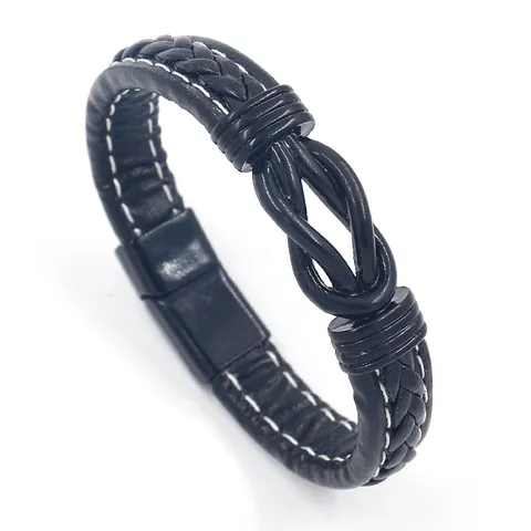 Men's PU Leather Braided Bracelet With Magnetic Buckle Infinity Knot Fashion Contrast Stitching Casual Jewelry For Men Gift
