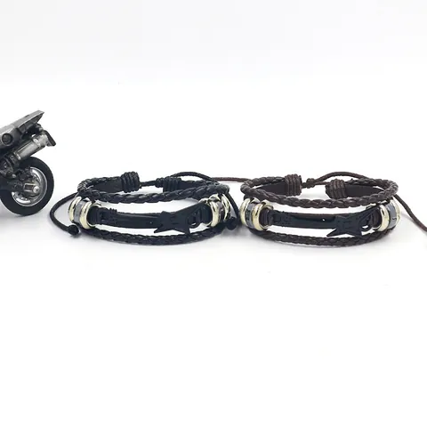 Handgemaakte Geweven Meerlaagse Leren Armband Legering Gitaar Noot Anker Vleugel Bedel Verstelbare Muzieksieraden Voor Heren Dames