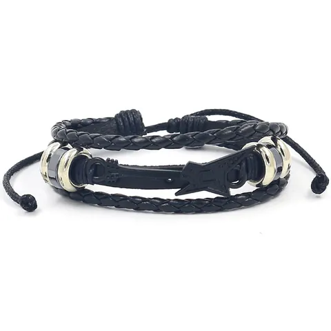 Handgemaakte Geweven Meerlaagse Leren Armband Legering Gitaar Noot Anker Vleugel Bedel Verstelbare Muzieksieraden Voor Heren Dames