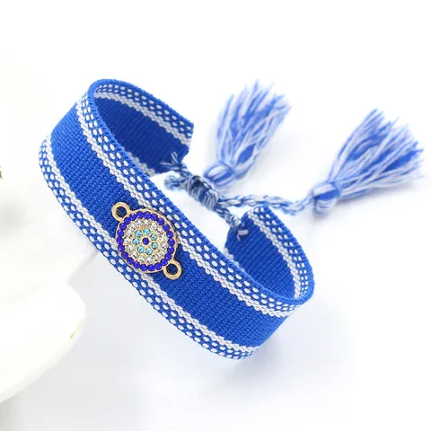 Boheems Geweven Boze Oog Armband voor Vrouwen Etnisch Handgemaakte Strass Kwastje Vriendschap Sieraden Cadeau