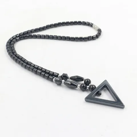 Vintage Hematiet Kralenketting Met Geometrische Driehoek Kruis Ster Vredesteken Hanger Voor Heren Dames Punk Sieraden Halsketting