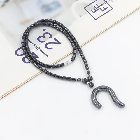 Punk Hematiet Kralen Ketting Voor Mannen Vrouwen Donkergrijs Geometrische Hanger Zon Uil Schedel Kruis Ster Zeepaardje Voetbal Sieraden