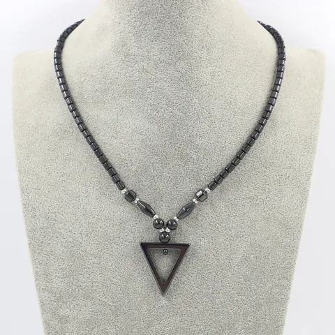 Vintage Hematiet Kralenketting Met Geometrische Driehoek Kruis Ster Vredesteken Hanger Voor Heren Dames Punk Sieraden Halsketting
