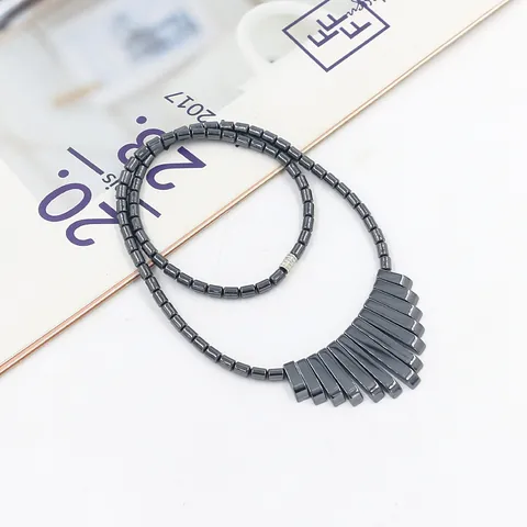 Minimalistische Hematiet Kralen Halsketting Voor Heren Vrouwen Geometrisch Hart Dolfijn Kruis Schildpad Hanger Metaalglans Unisex Mode Sieraden