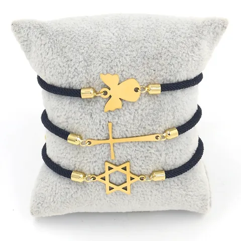 Roestvrij Staal Milanees Koord Gevlochten Armband Met Goud Kruis Ster Engel Bedeltje Voor Dames Heren Verstelbare Sieraden Cadeau