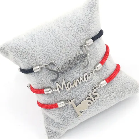 Verstelbare Roestvrijstalen Geweven Touw Letter Armband Voor Dames Heren Minimalistische Vriendschap Sieraden MAMA STAR LUCKY KISS Engel Kruis Cadeau