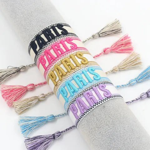 Bohemian Embroidered Letter Woven Webbing Tassel Friendship Bracelet For Women Fashion Jewelry Vacation Ethnic Hand Wristband
