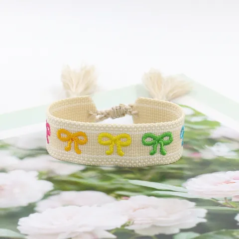 Ethnic Embroidered Braided Friendship Bracelet Adjustable Multicolor Butterfly Bow Tassel Wristband Bohemian Jewelry Gift