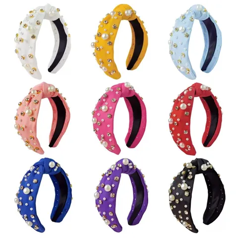 Serre-tête en Tissu Noué Élégant pour Femme Avec Imitation Künstliche Perle et Strass Style Baroque Vintage Accessoires Cheveux