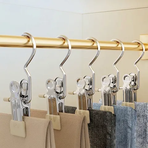 Multifunctional Stainless Steel 3-Shaped Hook Clothespins With Non-marking Rubber Pads For Socks Hats Shorts Organization Drying