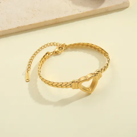 Collier Bracelet Tendance en Acier Inoxydable Cœur Creux pour Femmes Hip Hop Chaîne Gourmette Or Argent Plaqué Bijoux de Mode