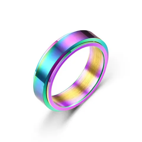 Titanstahl Spinner Ring Für Damen Herren Rotierender Stressabbau Strass Eingelegtes Gebürstetes Band Geometrischer Schmuck
