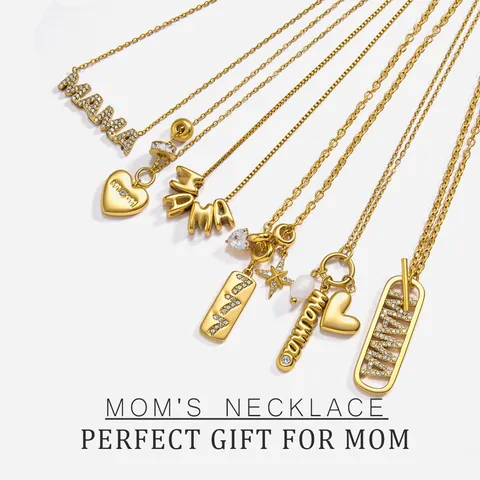 Stainless Steel MAMA MOM Letter Pendant Necklace For Women Gold Plated Rhinestone Artificial Pearl Heart Necklace Mother's Day Jewelry Gift
