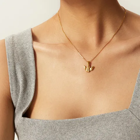 Collana Con Pendente Angelo In Acciaio Inossidabile Placcato Oro Impermeabile Ipoallergenico Gioielli Da Donna