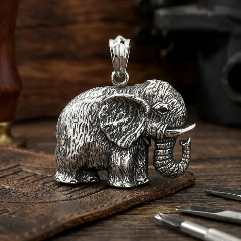 Ciondolo Elefante Realistico In Acciaio Inossidabile Stile Hip Hop Punk Vintage Gioielli Per Uomo