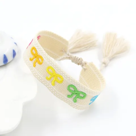 Ethnic Embroidered Braided Friendship Bracelet Adjustable Multicolor Butterfly Bow Tassel Wristband Bohemian Jewelry Gift