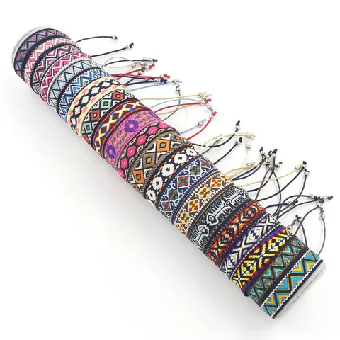 Boheemse Etnische Geweven Armband Verstelbaar Polyester Koord Geometrisch Patroon Vriendschapsarmband Reissieraden