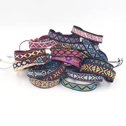 Handgemaakte Etnische Geweven Vriendschapsarmband Boheems Geometrisch Jacquard Polyester Armband Voor Mannen Vrouwen Verstelbare Sieraden Cadeau