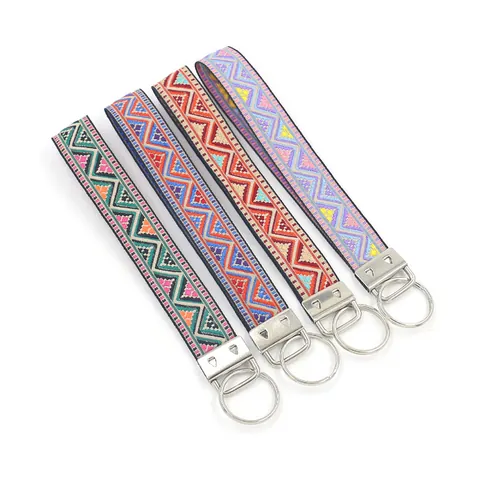 Ethno-Böhmische Jacquard-Stickerei Schlüsselanhänger-Handschlaufe Geometrisches Muster Polyester-Gewebe Schlüsselring-Halter Taschen-Deko-Anhänger Für Autoschlüssel