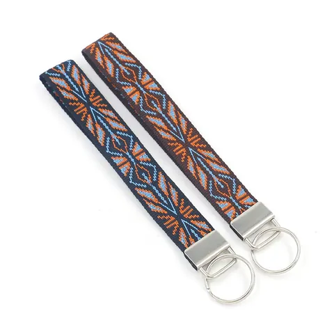 Llavero de Muñeca con Cinta de Poliéster Jacquard Geométrico Étnico Vintage Cinta Gruesa Decoración de Llaves de Coche y Bolsos