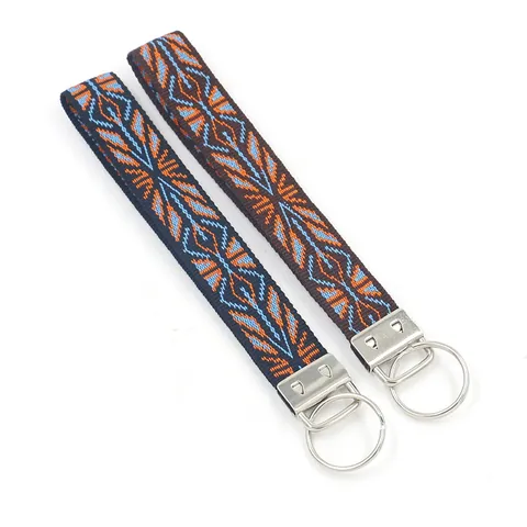 Llavero de Muñeca con Cinta de Poliéster Jacquard Geométrico Étnico Vintage Cinta Gruesa Decoración de Llaves de Coche y Bolsos