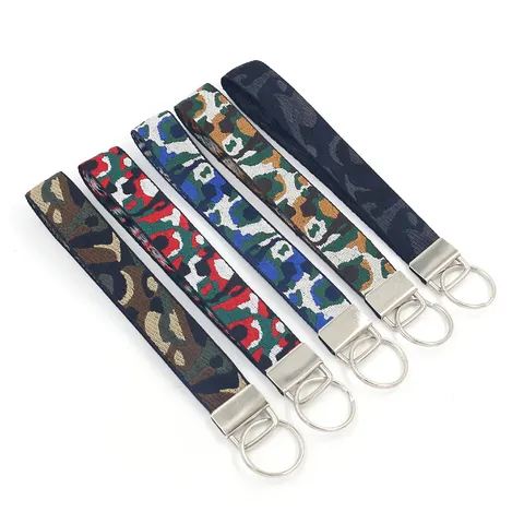 Vintage Camouflage Jacquard Keychain Wristlet Strap Ethnic Bohemian Weaving Polyester Key Ring For Men Women Backpack Charm Outdoor