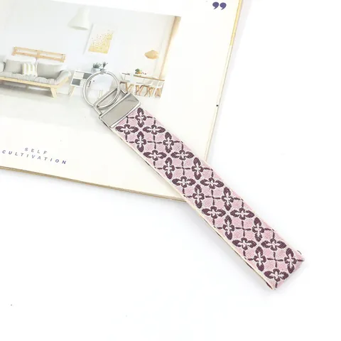 Boheemse Etnische Borduurwerk Pols Sleutelhanger Voor Vrouwen Polyester Geweven Band Geometrisch Bloemenpatroon Legering Sleutelring Tas Charm