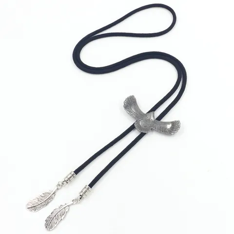 Vintage Amerikanische Westlichen Cowboy Bolo Krawatte Antik Silber Adler Anhänger Geflochtenes Wachsseil Kette Herren Schmuck